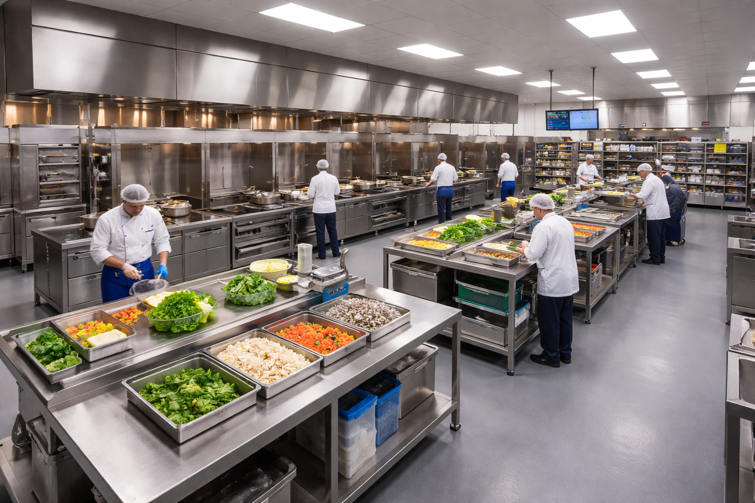 ilustrasi dapur industri modern dan alur produksi